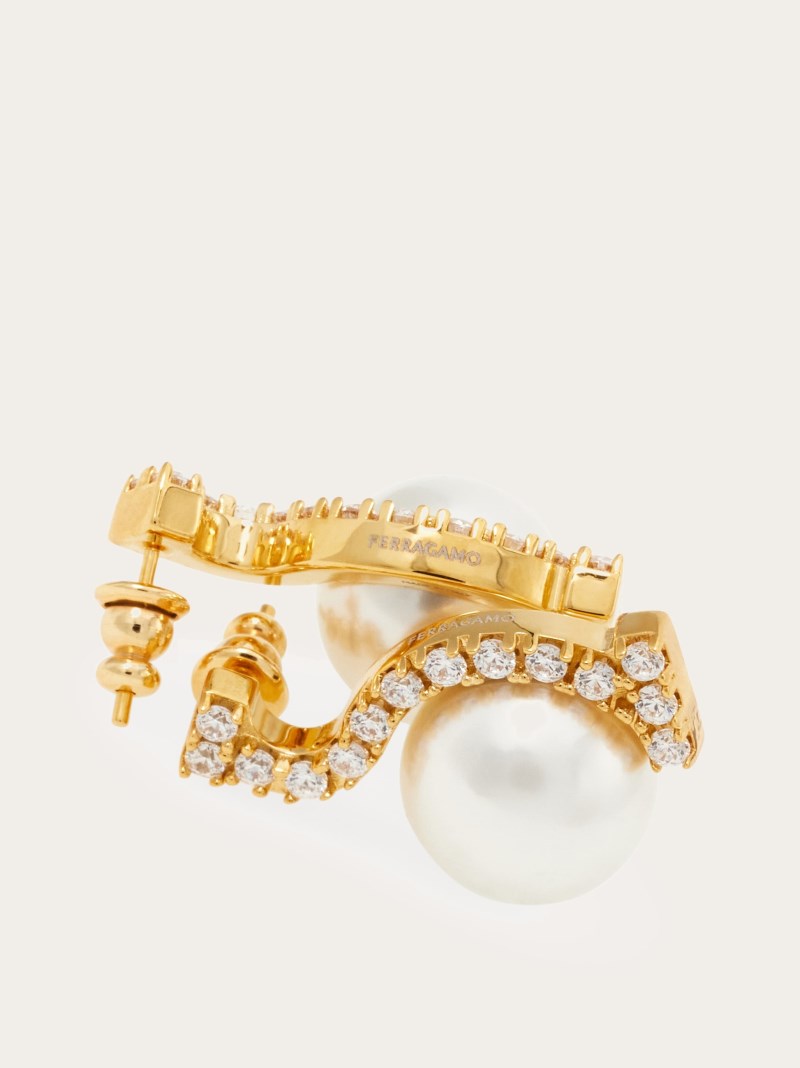 Ferragamo | Women's Earrings With Pearl And Crystals - Gold