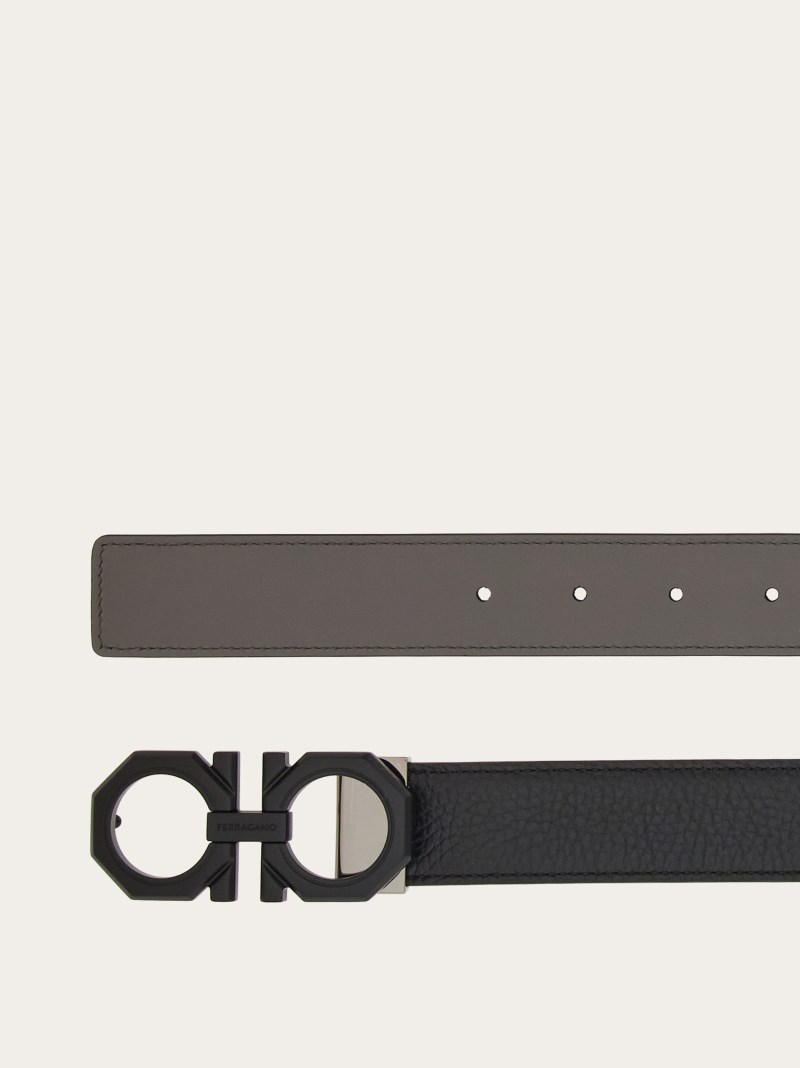 Ferragamo | Men's Reversible And Adjustable Gancini Belt - Black/Dark Grey