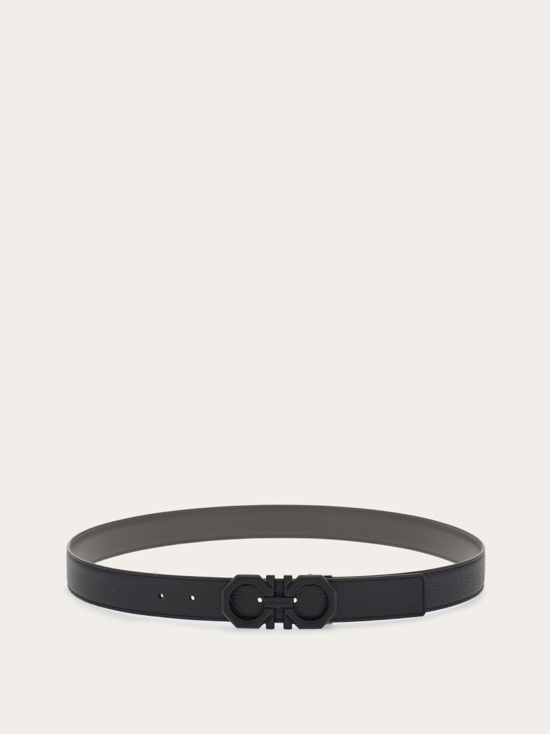 Ferragamo | Men's Reversible And Adjustable Gancini Belt - Black/Dark Grey