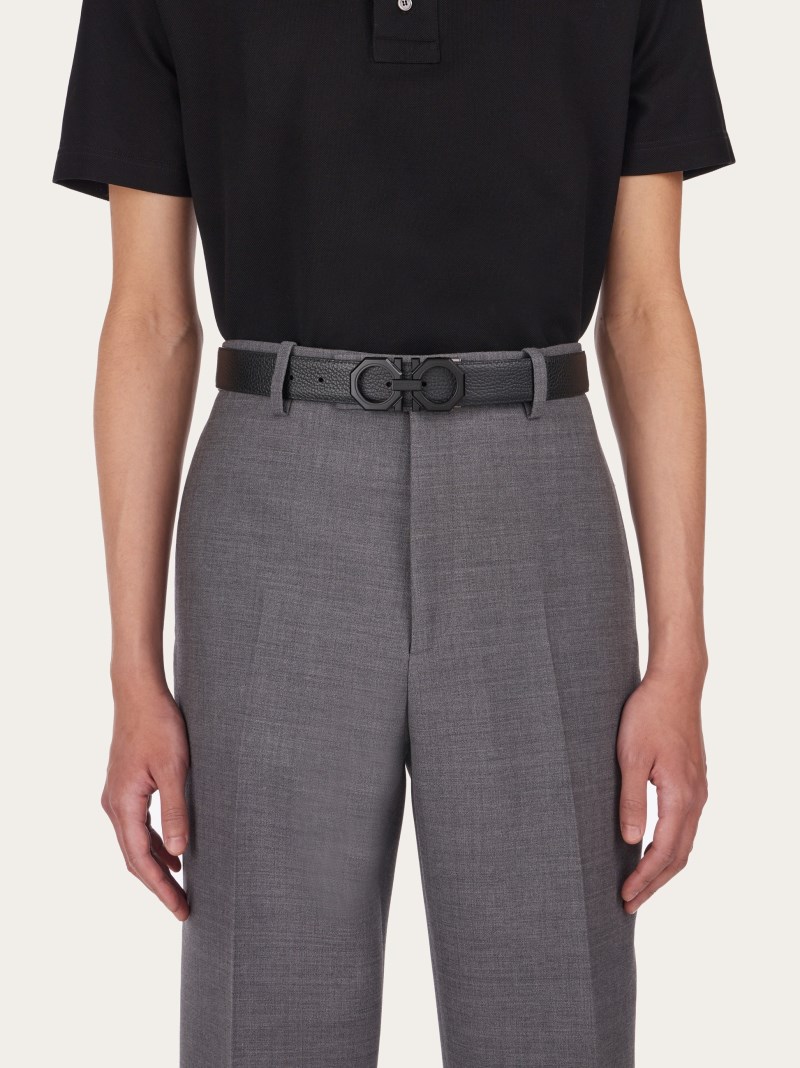 Ferragamo | Men's Reversible And Adjustable Gancini Belt - Black/Dark Grey