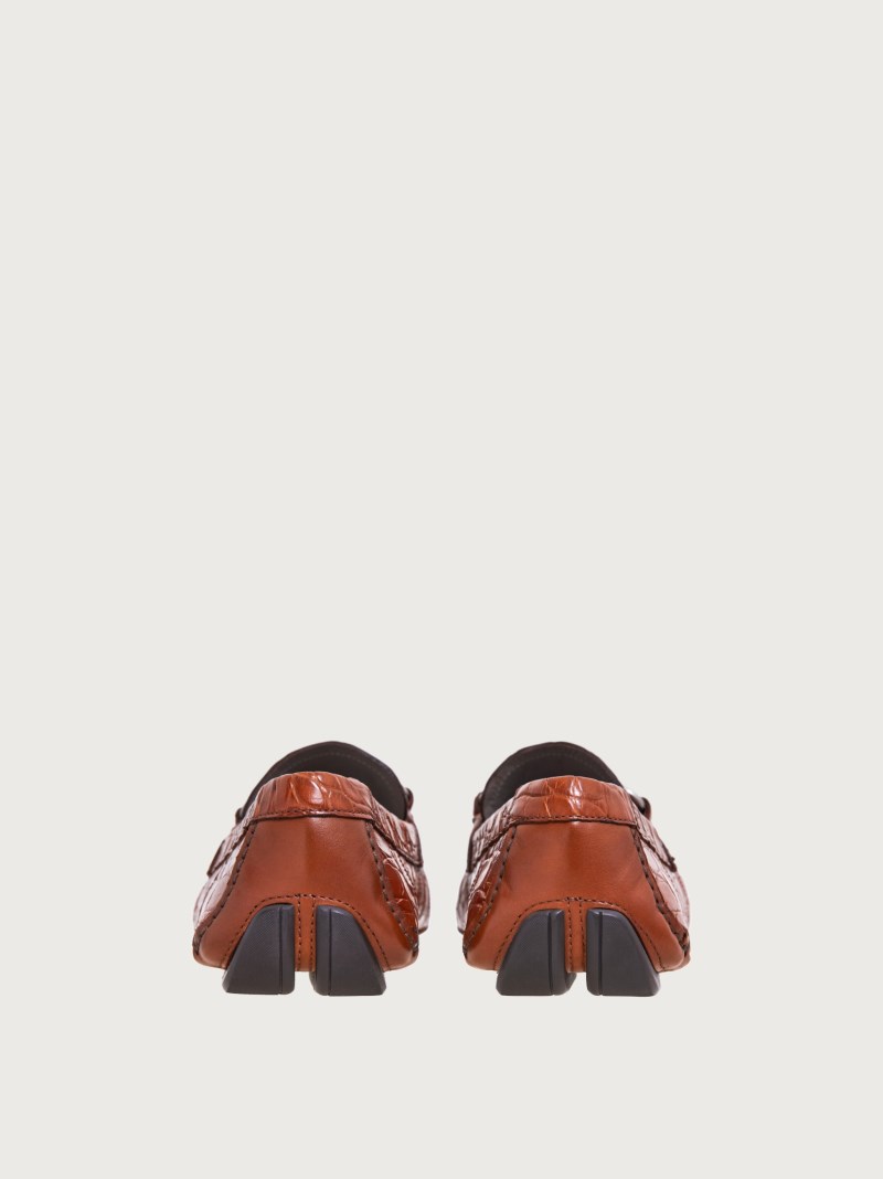 Ferragamo | Men's Driver With Gancini Ornament - Mogensen Brown