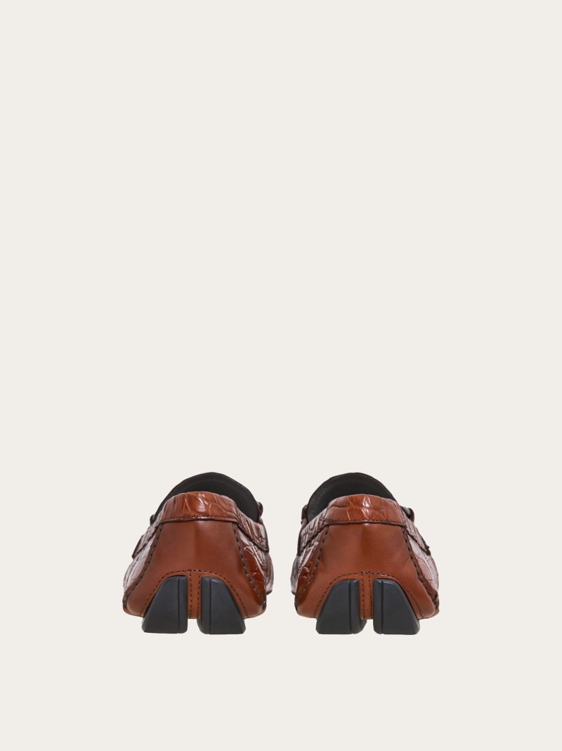 Ferragamo | Men's Driver With Gancini Ornament - Mogensen Brown