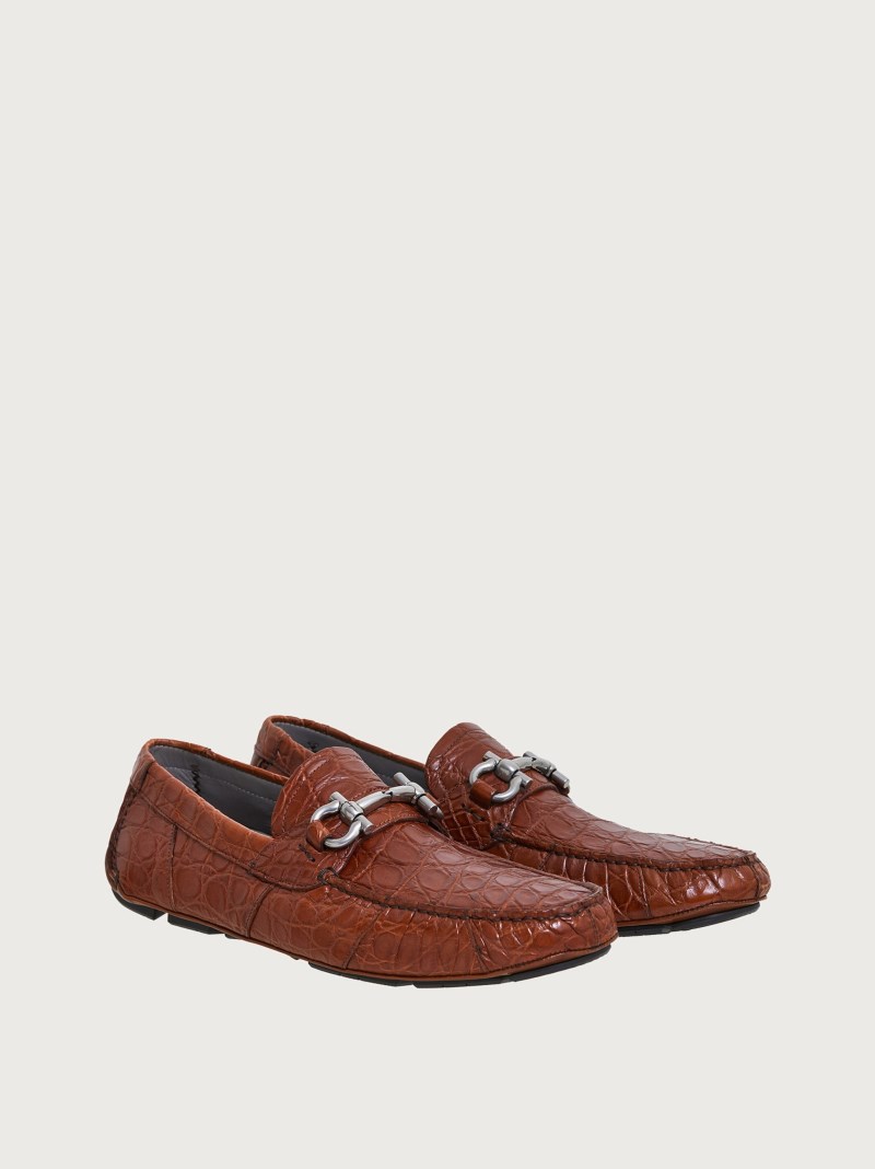 Ferragamo | Men's Driver With Gancini Ornament - Mogensen Brown