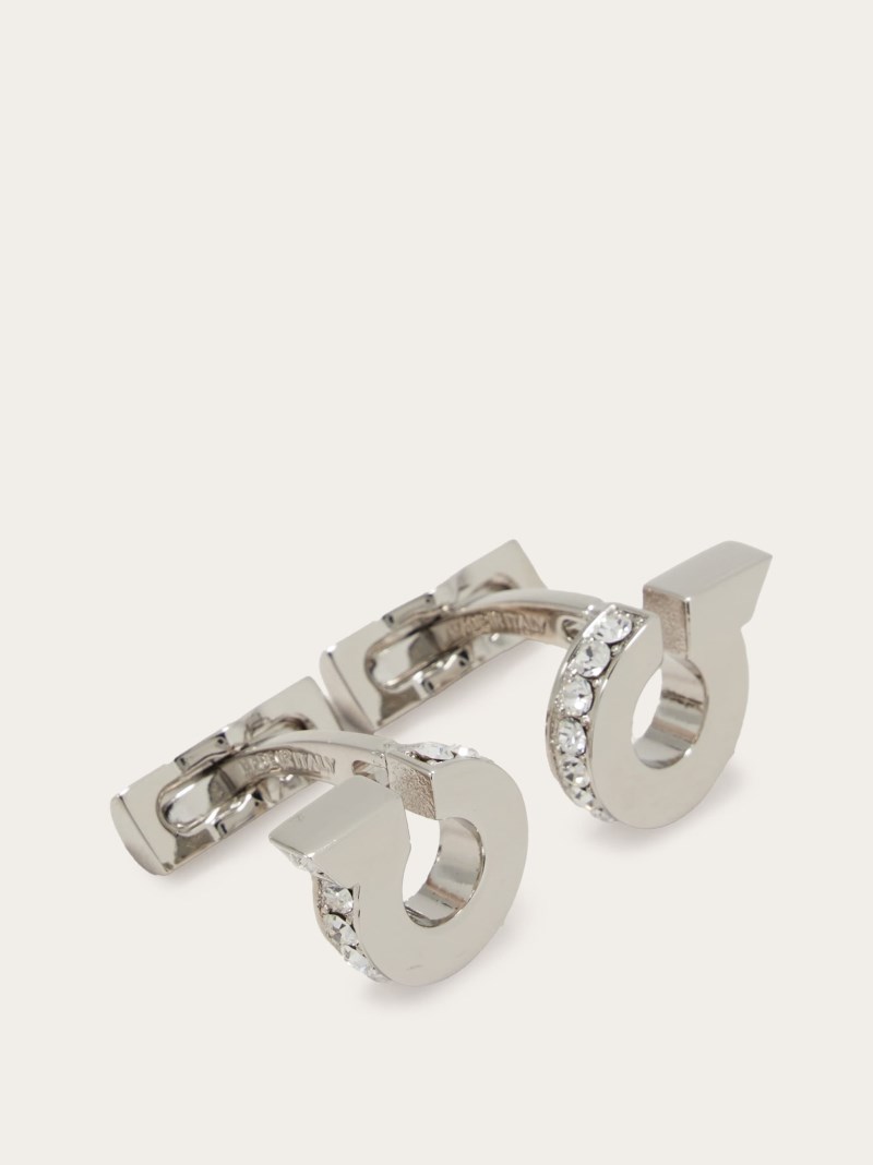 Ferragamo | Men's Gancini Cufflinks With Crystals - Palladium