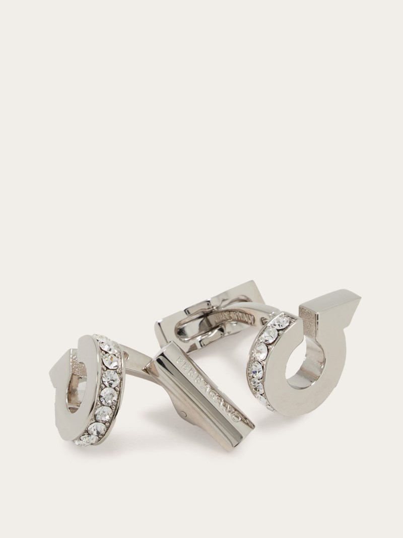 Ferragamo | Men's Gancini Cufflinks With Crystals - Palladium