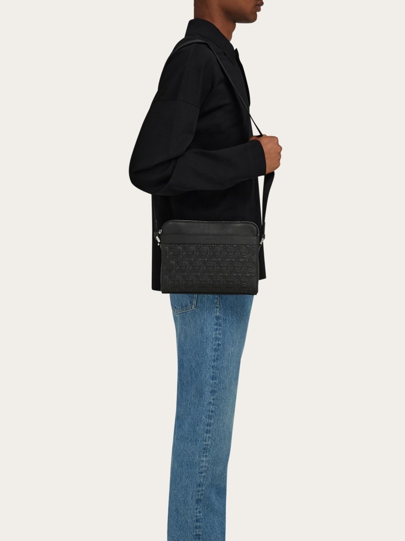 Ferragamo | Men's Embossed Gancini Crossbody Bag - Black