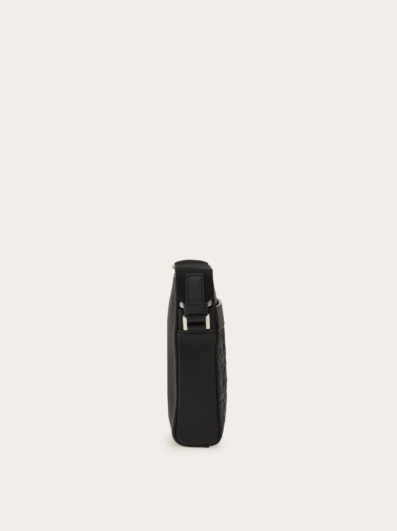 Ferragamo | Men's Embossed Gancini Crossbody Bag - Black