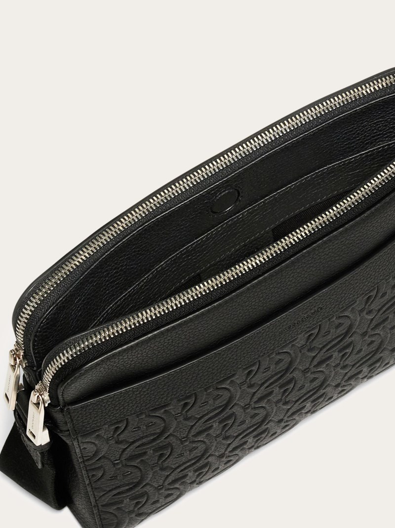 Ferragamo | Men's Embossed Gancini Crossbody Bag - Black