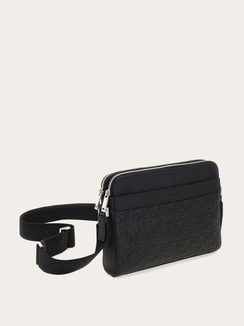 Ferragamo | Men's Embossed Gancini Crossbody Bag - Black