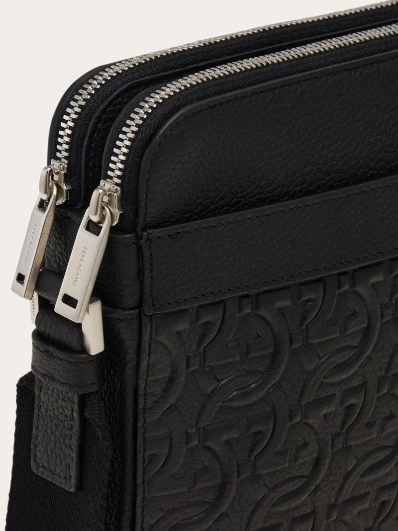 Ferragamo | Men's Embossed Gancini Crossbody Bag - Black