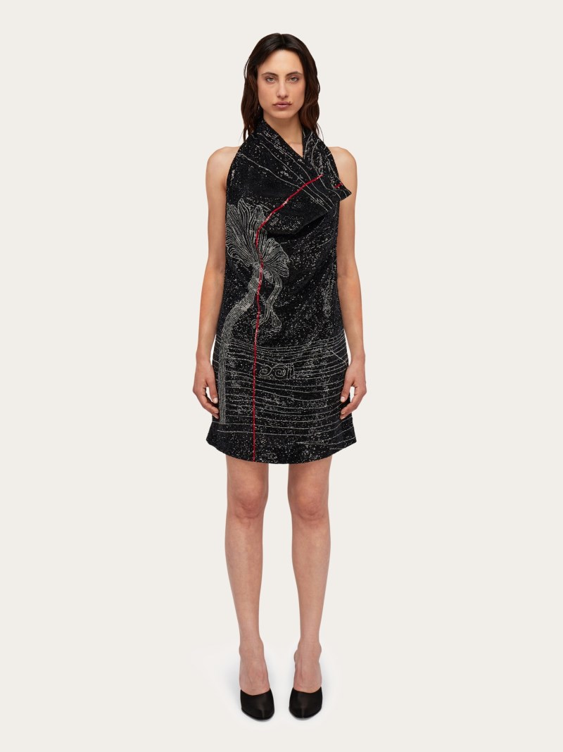 Ferragamo | Women's Sequins Embellished Halter Neck Dress - Black
