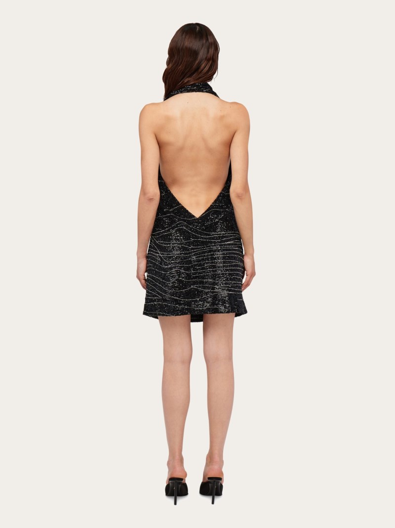 Ferragamo | Women's Sequins Embellished Halter Neck Dress - Black