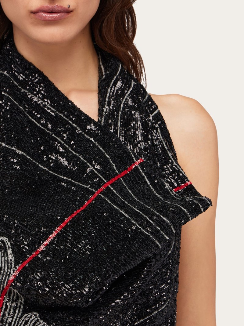 Ferragamo | Women's Sequins Embellished Halter Neck Dress - Black