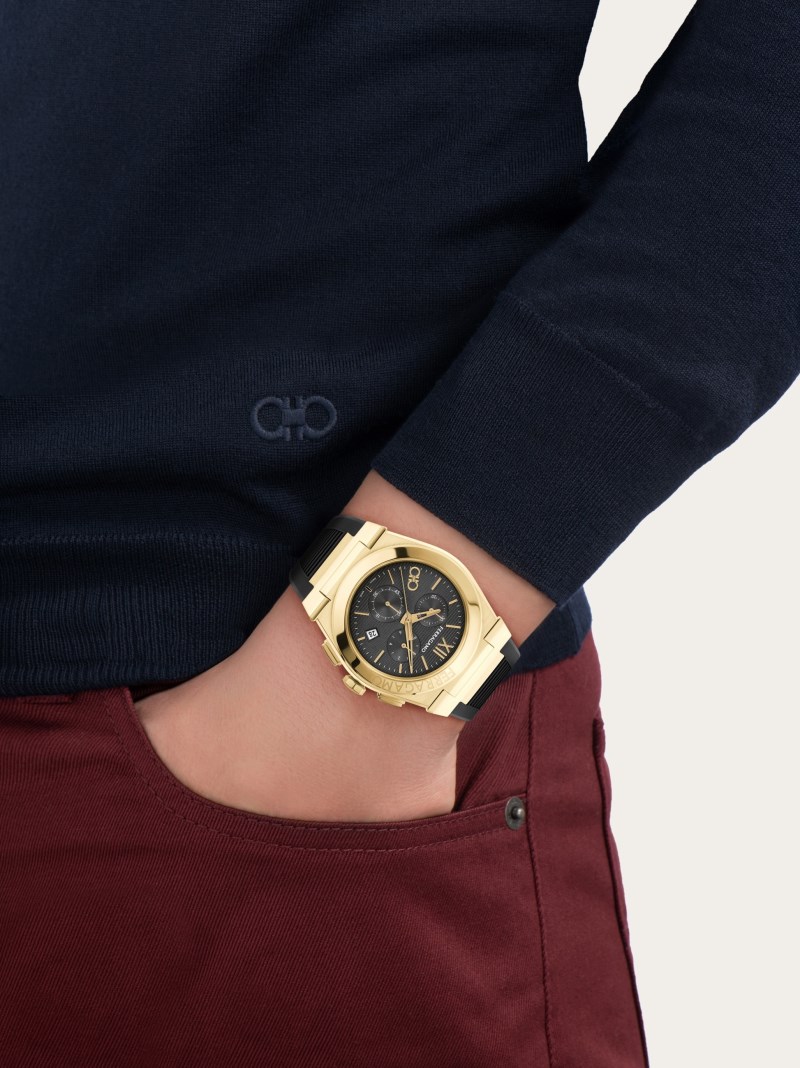Ferragamo | Men's Vega Chrono Watch - Ip Yellow Gold/Black