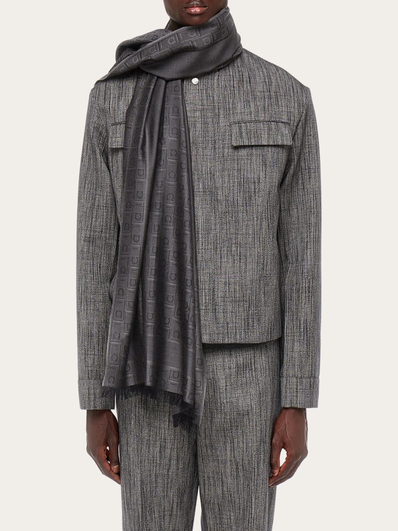 Ferragamo | Men's Gancini Monogram Jacquard Stole - Black