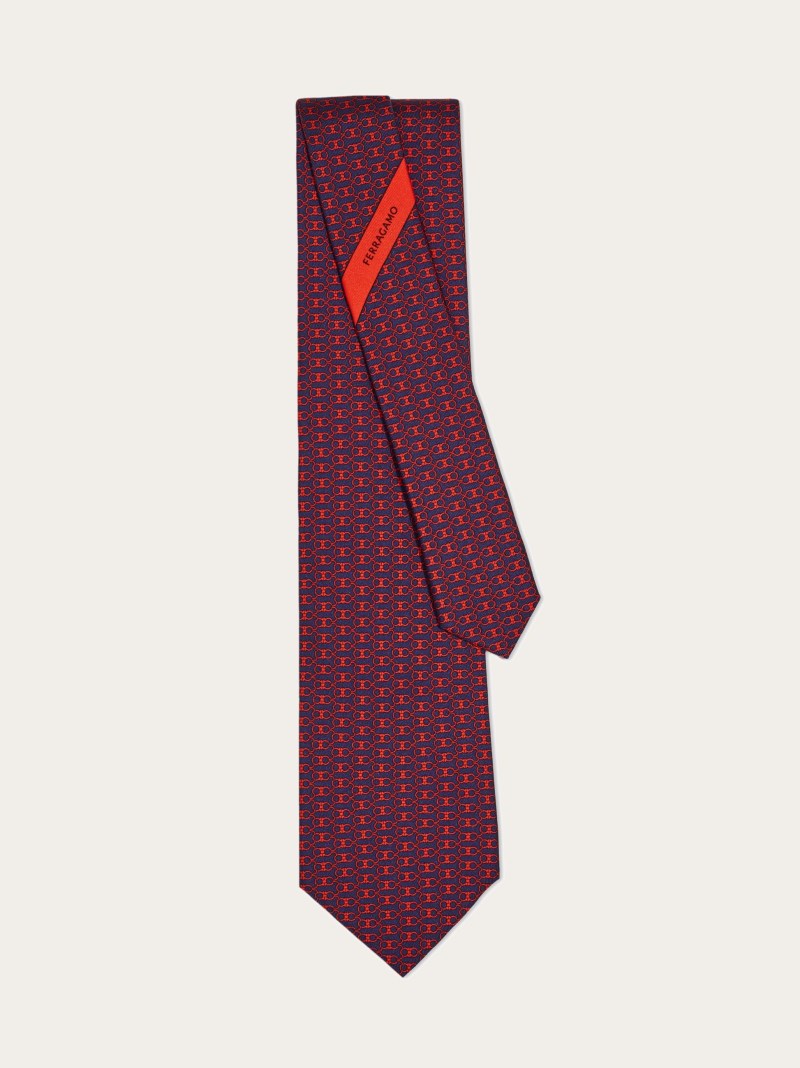 Ferragamo | Men's Gancini Print Silk Tie - Dark Blue