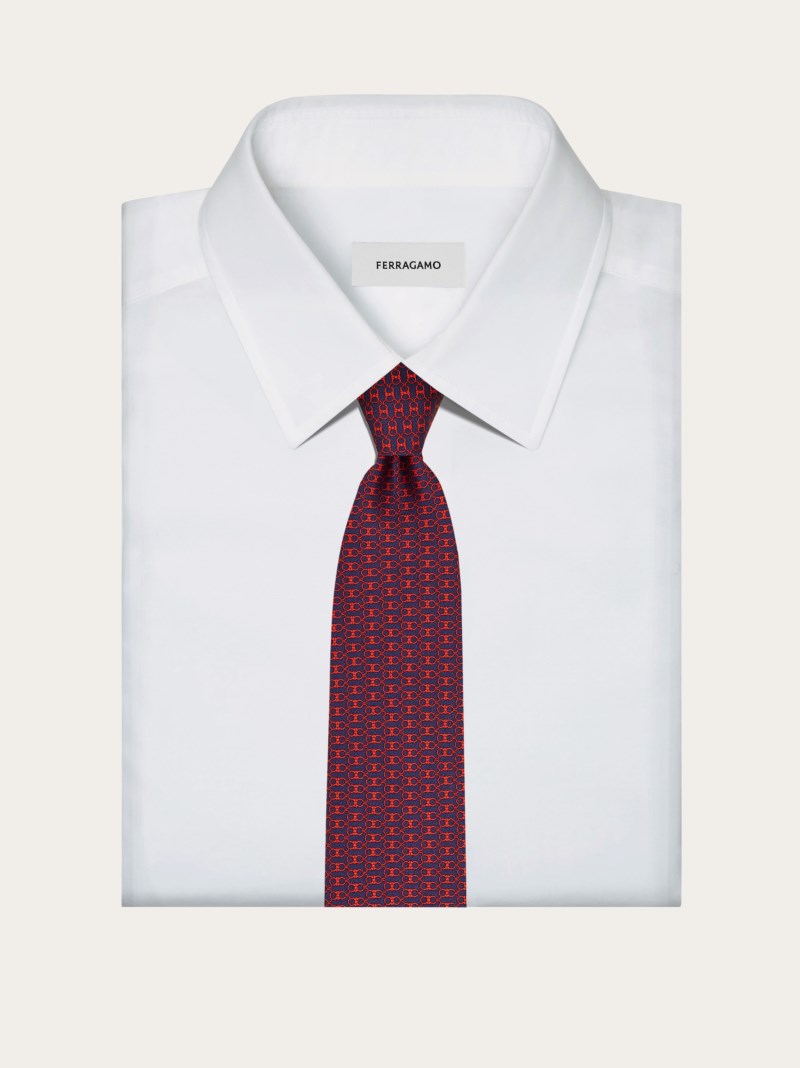 Ferragamo | Men's Gancini Print Silk Tie - Dark Blue