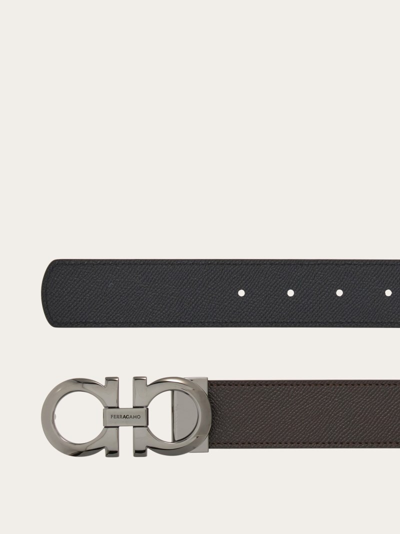 Ferragamo | Men's Reversible And Adjustable Gancini Belt - Black/Testa Di Moro