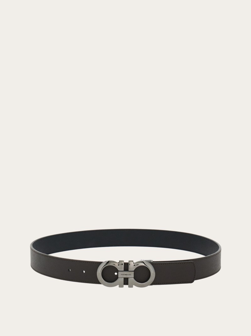 Ferragamo | Men's Reversible And Adjustable Gancini Belt - Black/Testa Di Moro