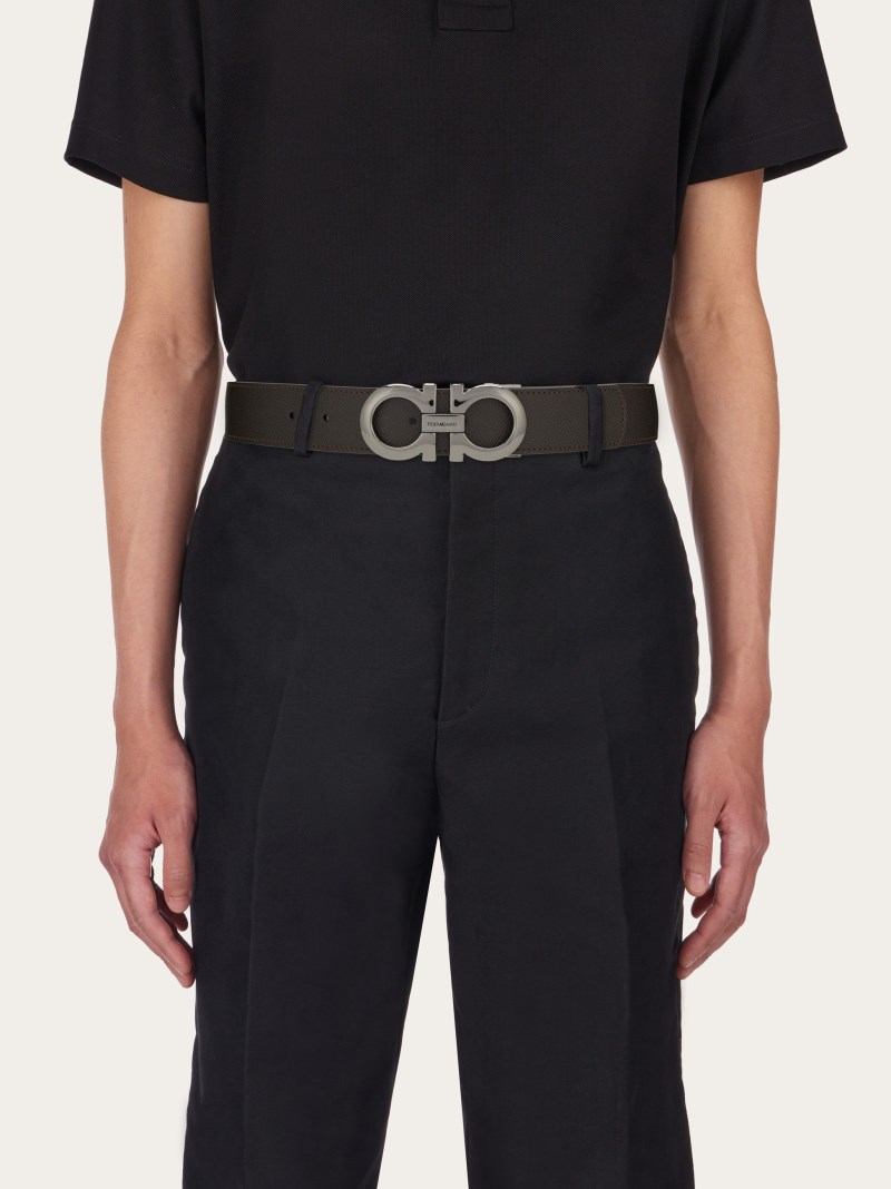 Ferragamo | Men's Reversible And Adjustable Gancini Belt - Black/Testa Di Moro