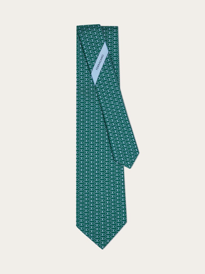 Ferragamo | Men's Gancini Print Silk Tie - Green