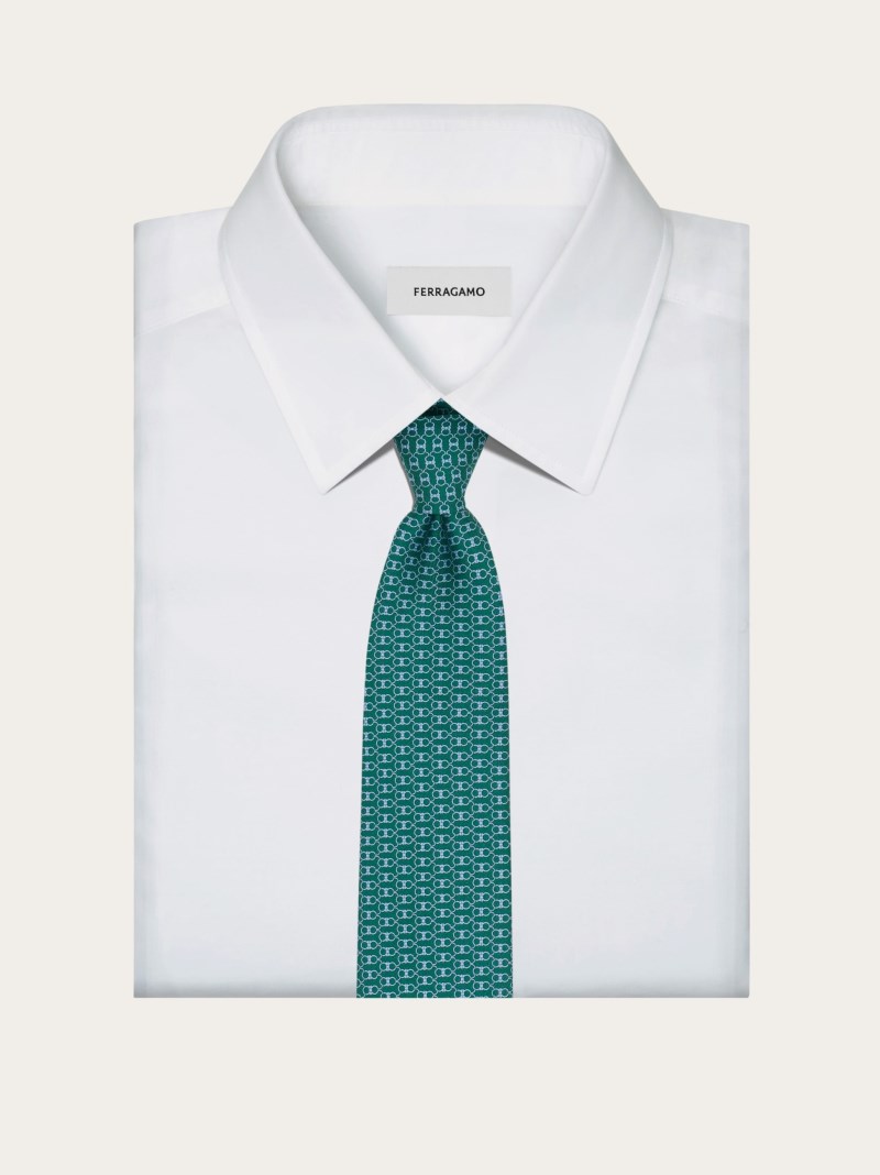 Ferragamo | Men's Gancini Print Silk Tie - Green