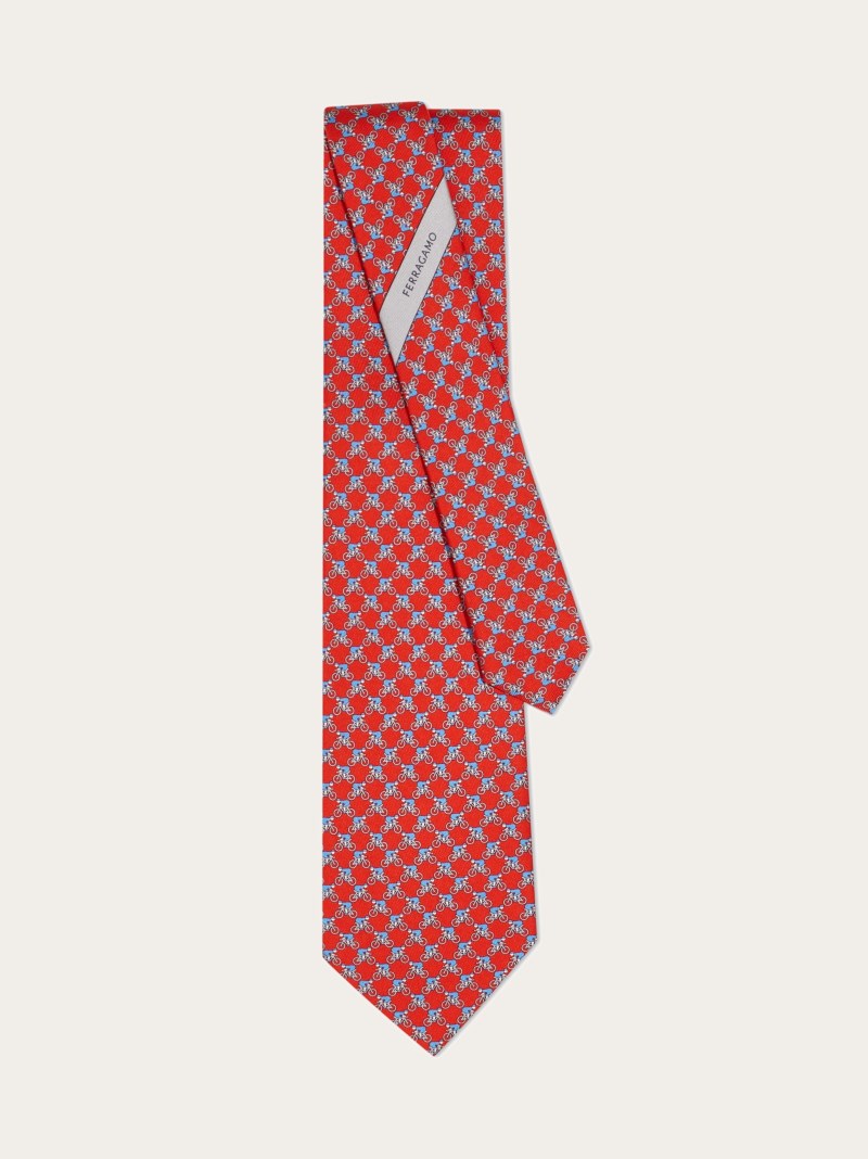 Ferragamo | Men's Cyclist Print Silk Tie - Red