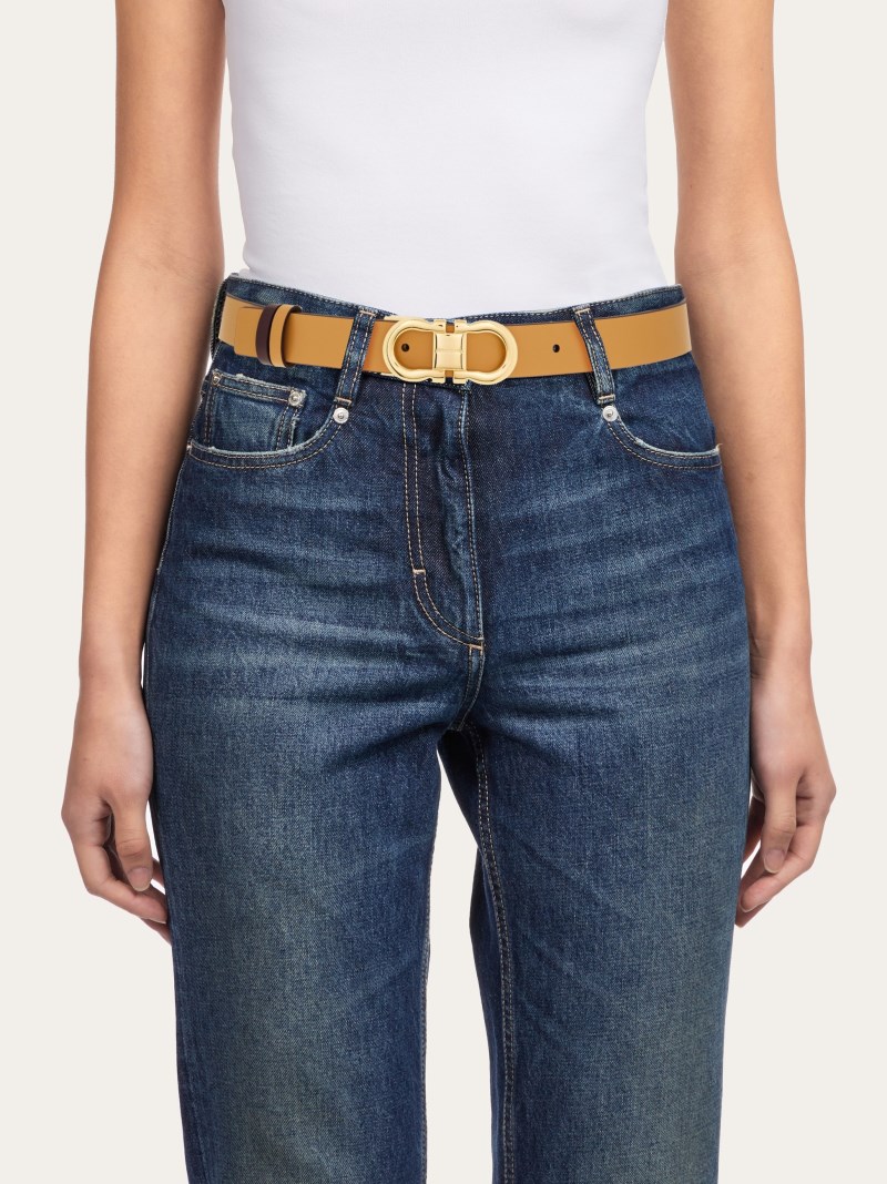 Ferragamo | Women's Reversible And Adjustable Gancini Belt - Light Camel/Dark Barolo