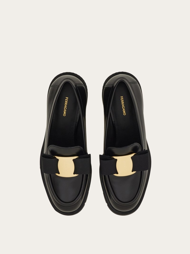 Ferragamo | Women's Chunky Heel Vara Bow Loafer - Black