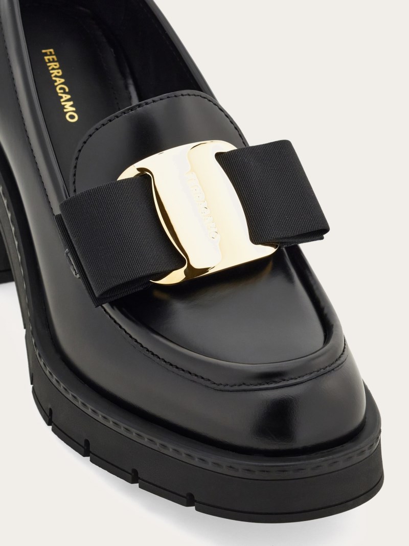 Ferragamo | Women's Chunky Heel Vara Bow Loafer - Black