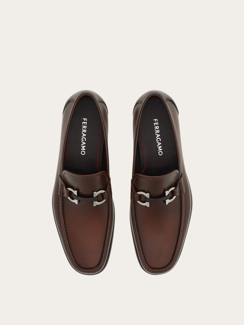 Ferragamo | Men's Moccasin With Gancini Ornament - Brown