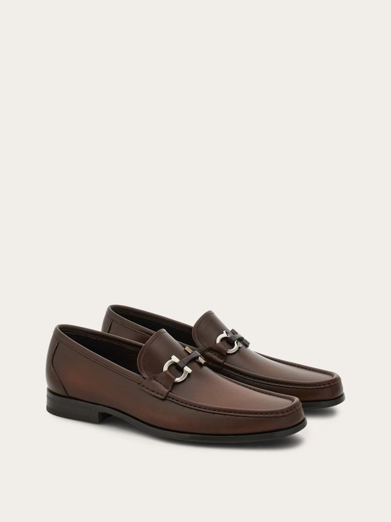 Ferragamo | Men's Moccasin With Gancini Ornament - Brown
