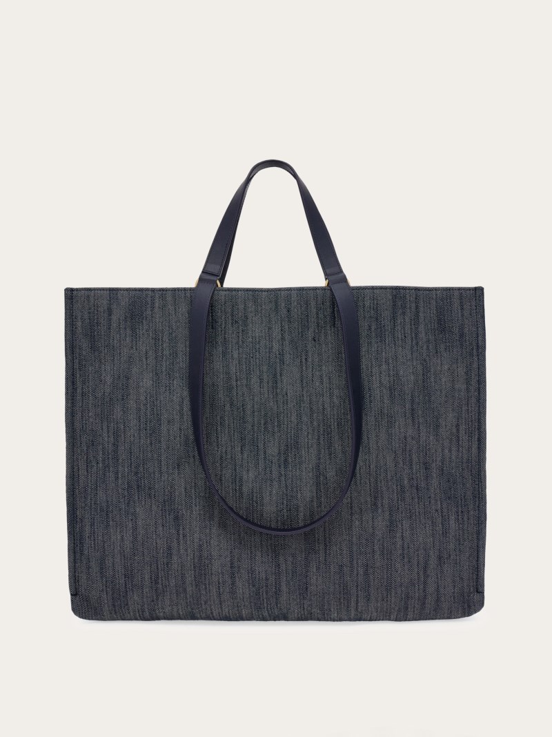 Ferragamo | Women's Tote Bag With Logo - Denim/Natural