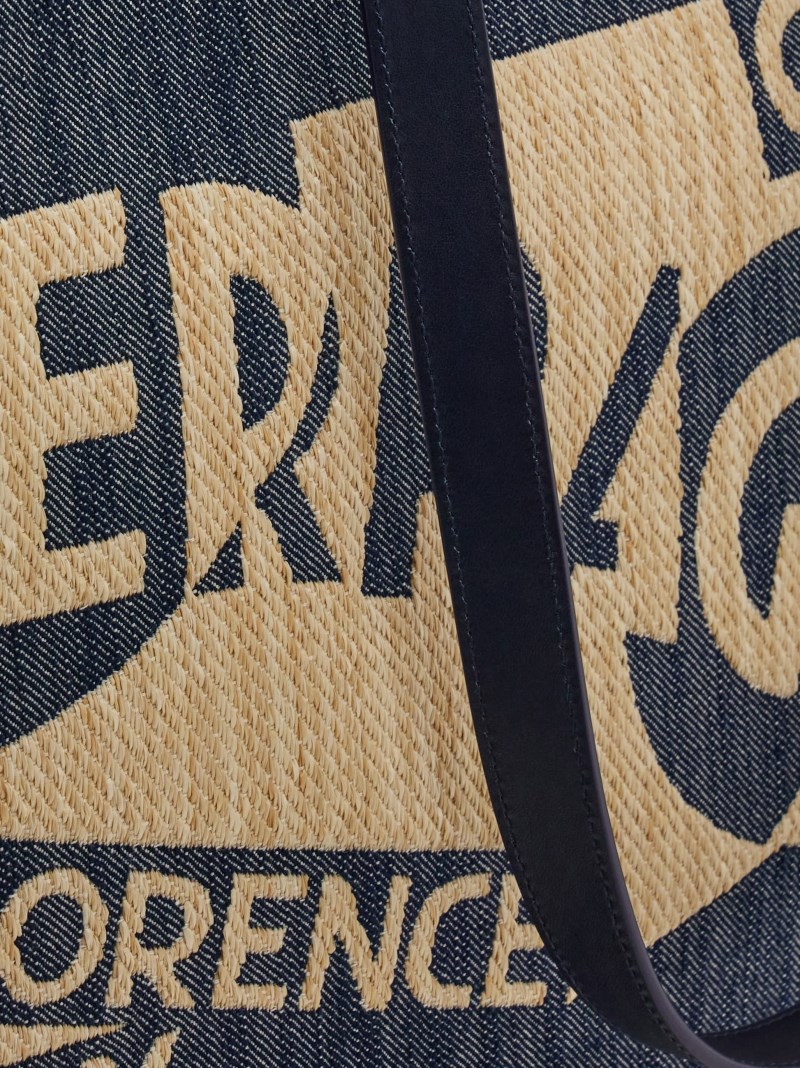 Ferragamo | Women's Tote Bag With Logo - Denim/Natural