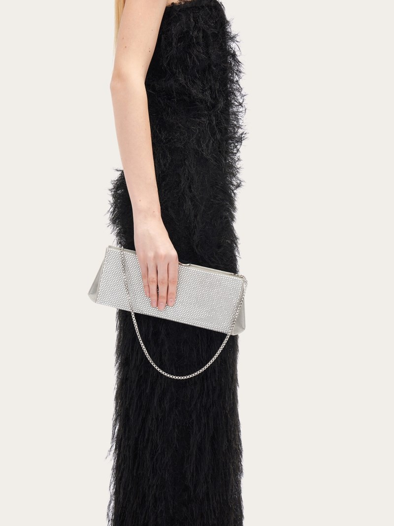 Ferragamo | Women's Clutch With Crystals - Pearl
