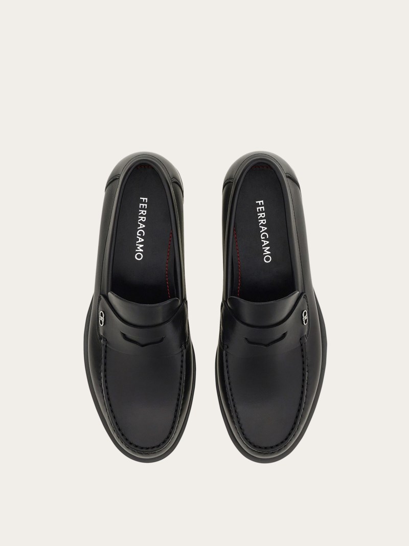 Ferragamo | Men's Penny Loafer With Gancini Ornament - Black