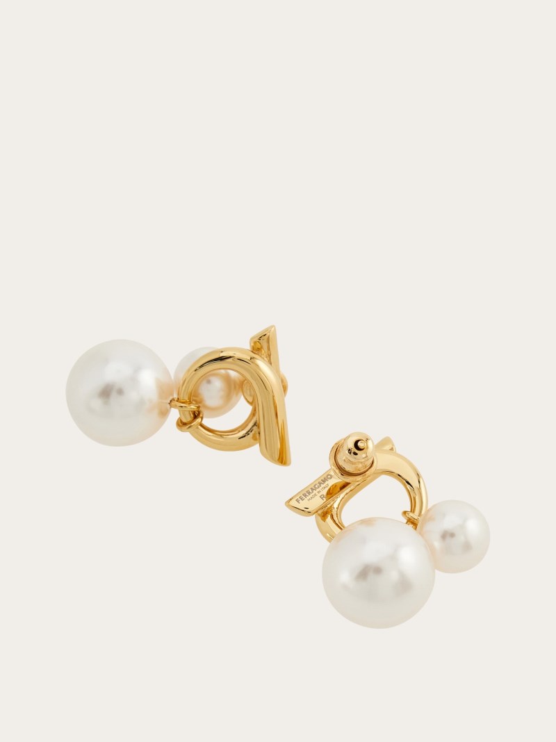 Ferragamo | Women's Double Pearl Earrings - Gold