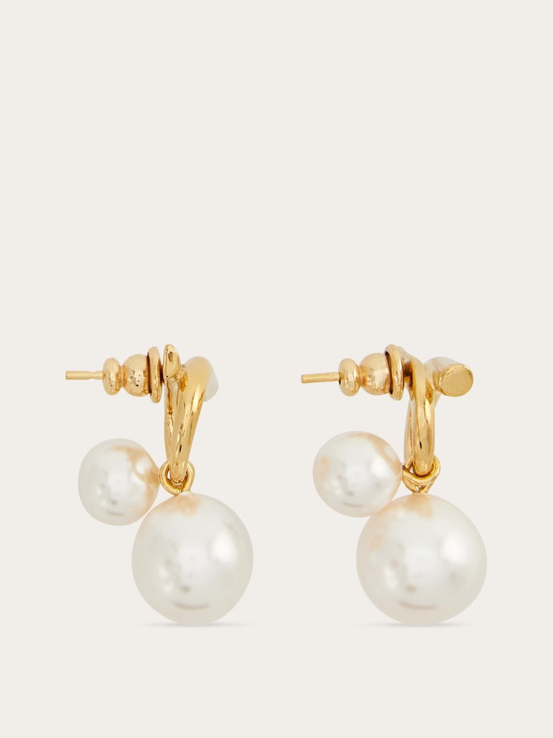 Ferragamo | Women's Double Pearl Earrings - Gold