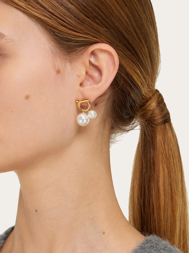 Ferragamo | Women's Double Pearl Earrings - Gold