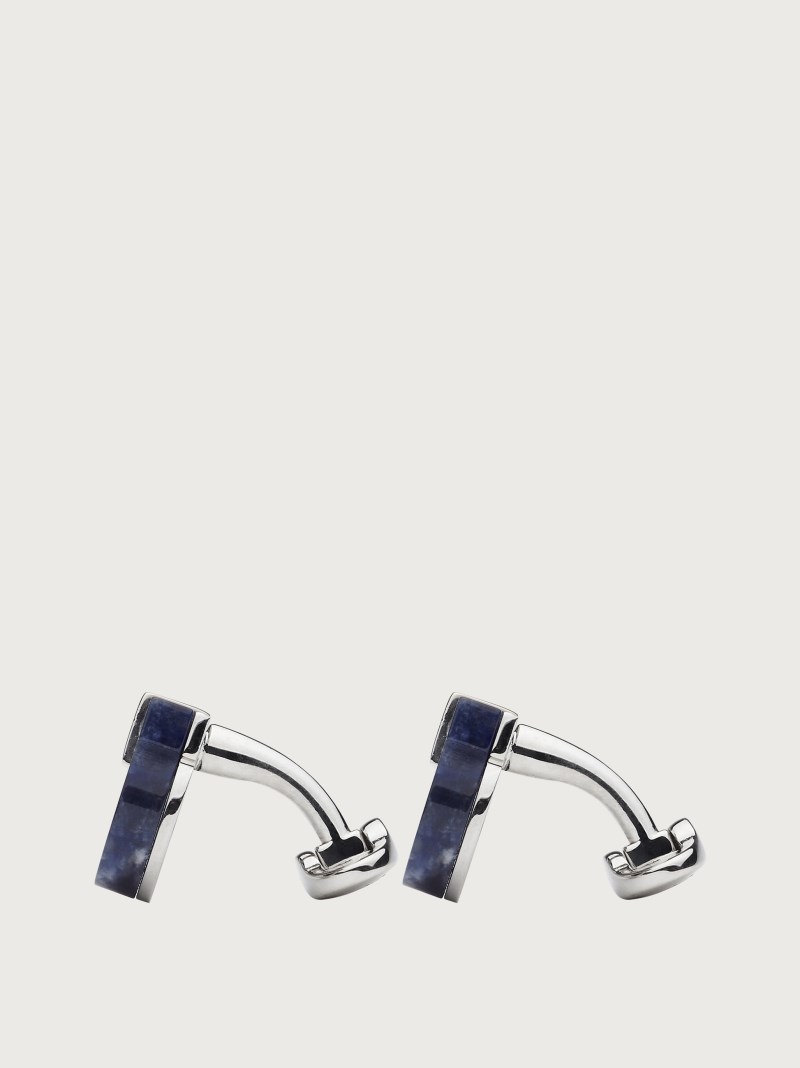 Ferragamo | Men's Gancini Cufflinks - Blue/Palladium