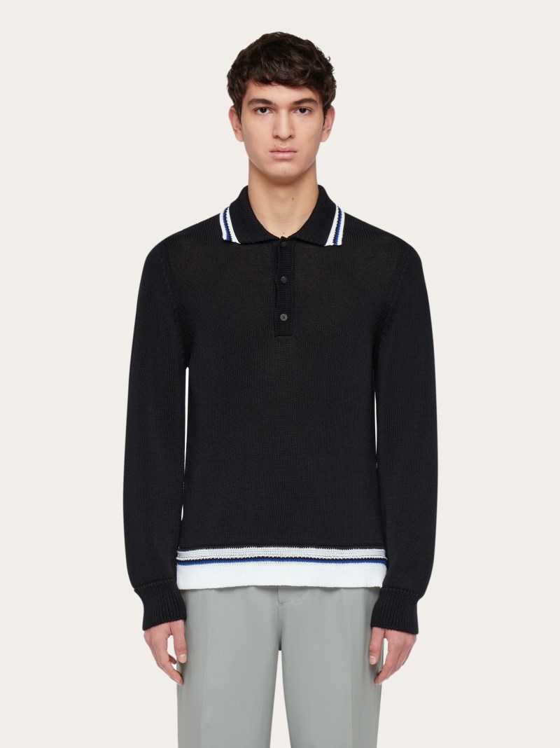 Ferragamo | Men's Long Sleeved Polo Shirt - Black