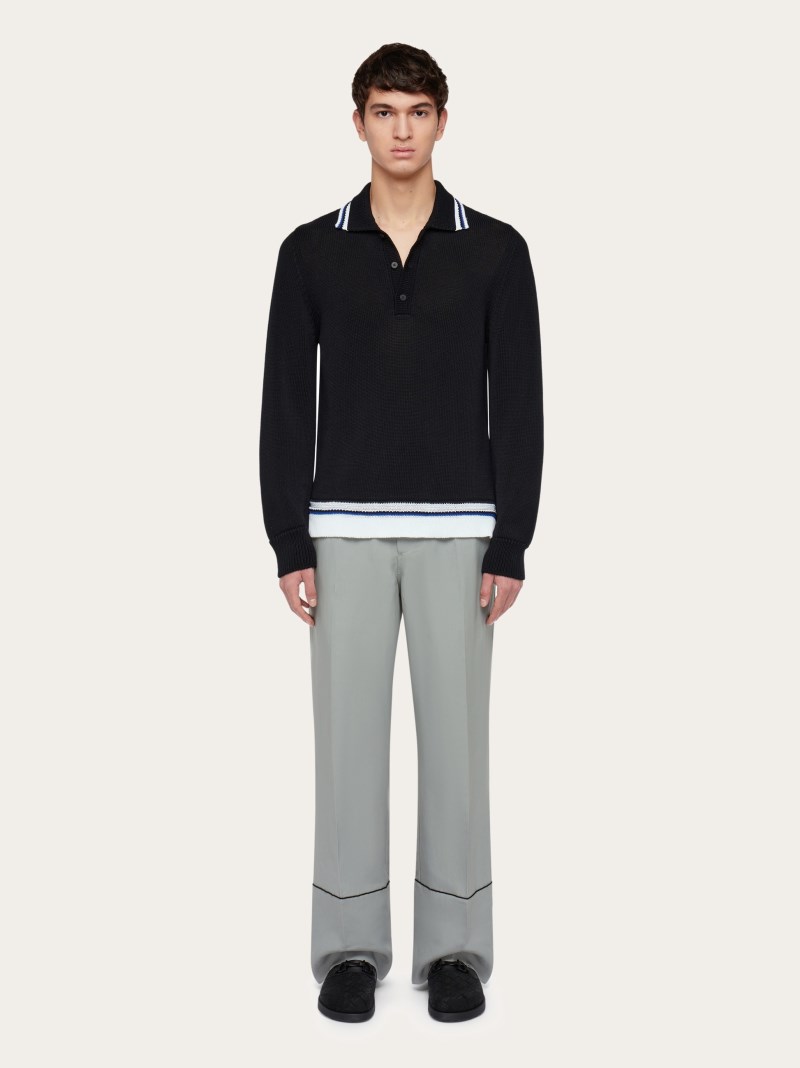 Ferragamo | Men's Long Sleeved Polo Shirt - Black