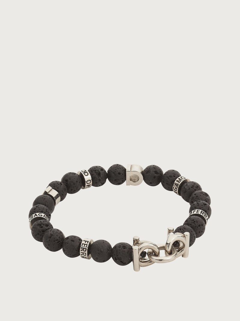 Ferragamo | Men's Elasticated Bracelet With Gancini - Black (Size 17)