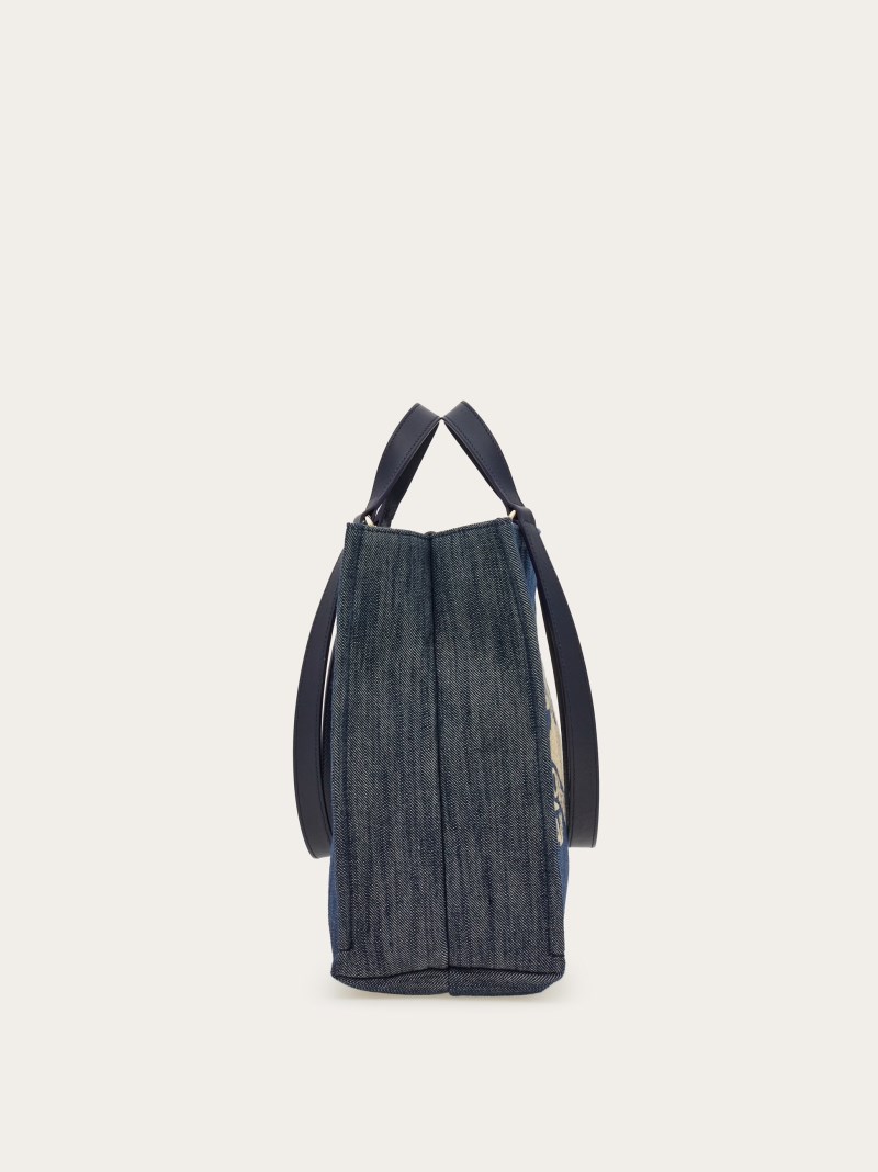 Ferragamo | Women's Tote Bag With Logo - Denim/Natural