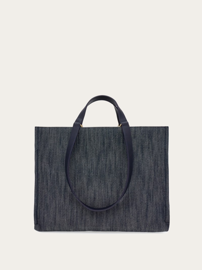 Ferragamo | Women's Tote Bag With Logo - Denim/Natural