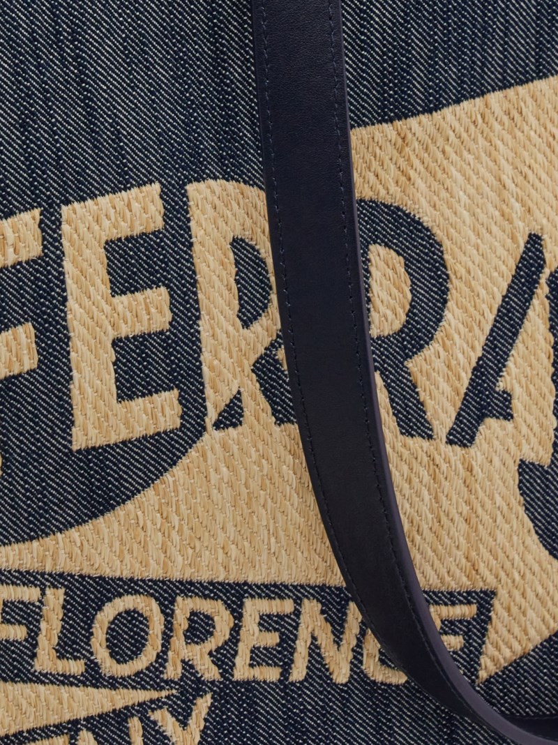 Ferragamo | Women's Tote Bag With Logo - Denim/Natural
