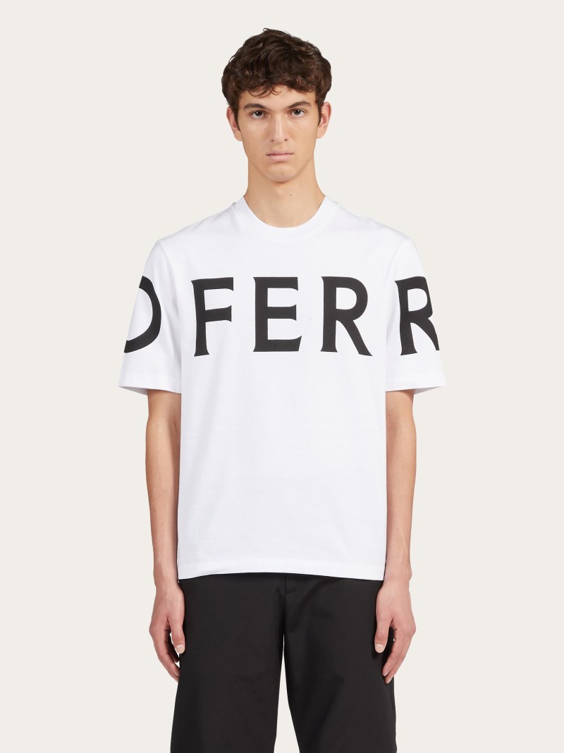 Ferragamo | Men's Short Sleeved T-Shirt With Graphic Logo - White/Black