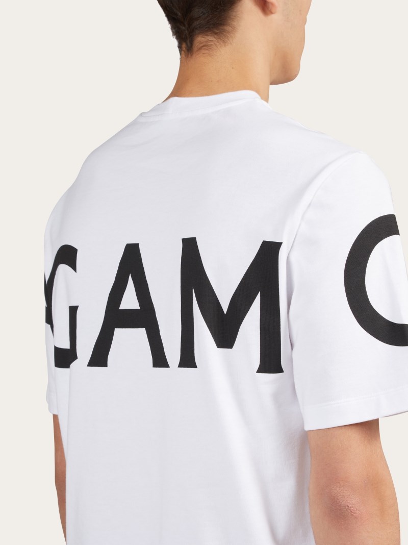 Ferragamo | Men's Short Sleeved T-Shirt With Graphic Logo - White/Black