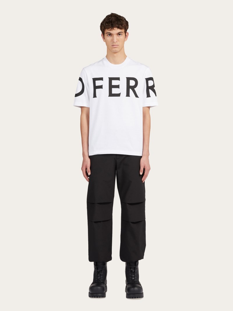 Ferragamo | Men's Short Sleeved T-Shirt With Graphic Logo - White/Black