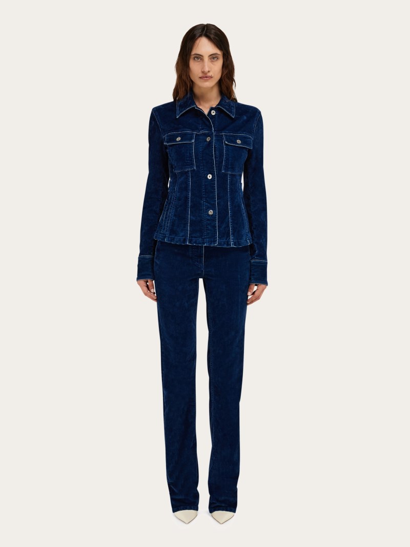 Ferragamo | Women's Five Pocket Trouser - Dark Teal Blue